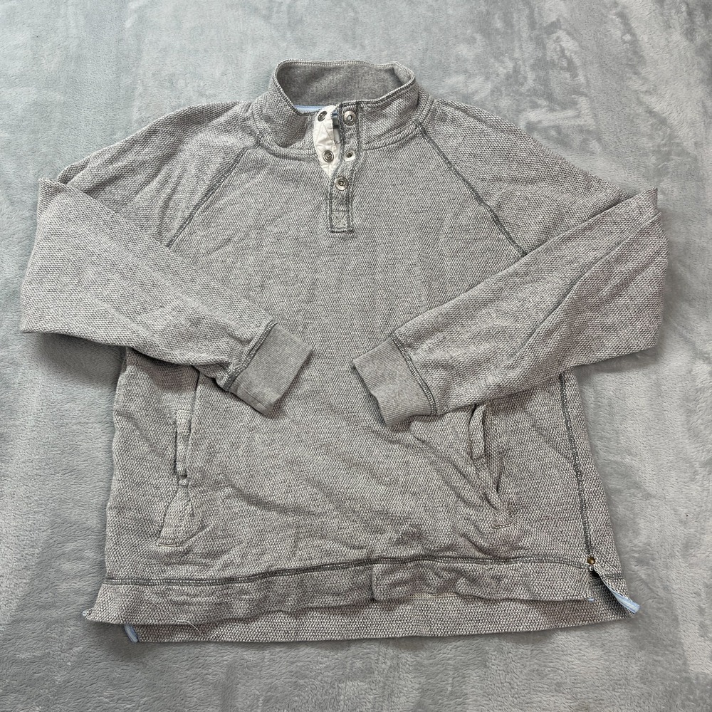 Tommy Bahama Sweatshirt Mens Medium Gray Long Sleeve Metal 1/4 Snap Pullover